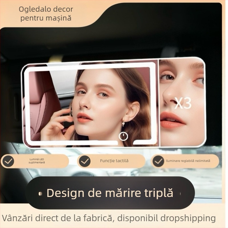 Oglindă de machiaj pentru mașină, ramă ABS, lentilă oglindă argintie, logo personalizabil, pentru utilizare în mașină