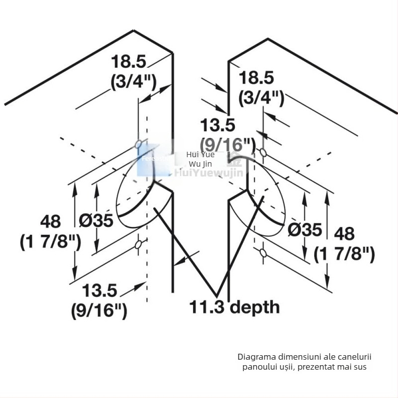 Balama detașabilă pentru colț de dulap, cu uși duble, aliaj zinc, finisaj electroplacat, model DYLA004