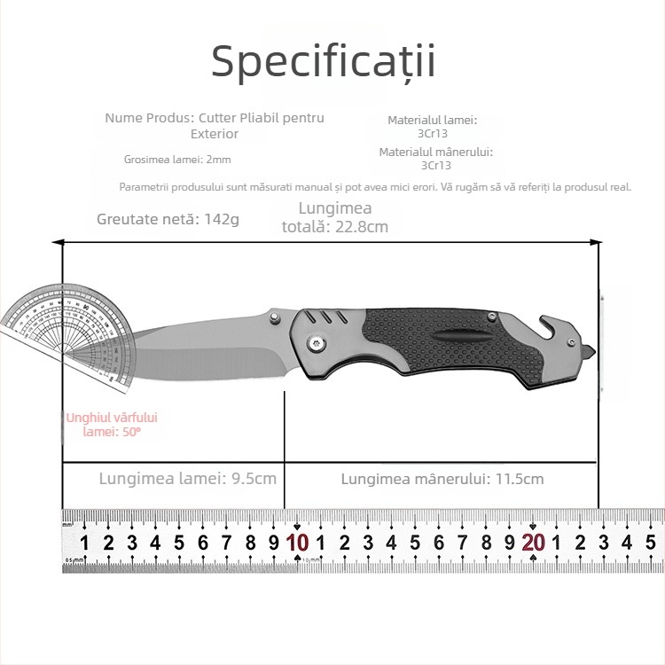 Cuțit pliabil din oțel inoxidabil pentru camping și autoapărare, deschidere rapidă, lamă 9.5 cm, cuțit tactic pentru exterior