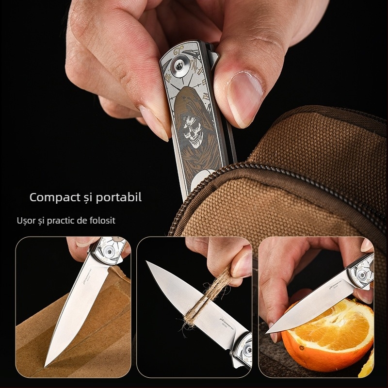 PioneerEDC cuțit pliant – oțel M390, fără blocare, deschidere rapidă, ușor pentru camping în aer liber