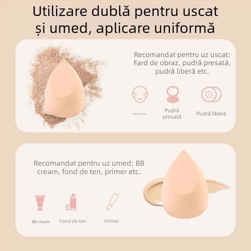 Burete de machiaj în formă de picătură de apă, moale, pentru utilizare uscată sau umedă