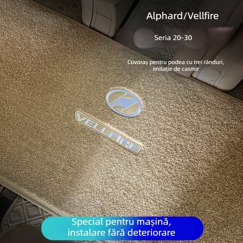 Set covorașe podea pentru trei rânduri, Toyota Alphard 20 seria și Vellfire 30 seria, imitație de cașmir, grosime 12 mm, procesare personalizabilă, cu logo