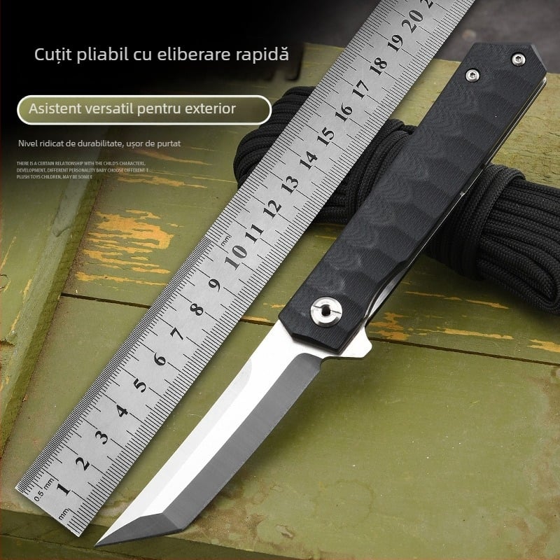 Cuțit pliabil din oțel inoxidabil, pentru exterior, portabil, pentru autoapărare și camping, deschidere rapidă