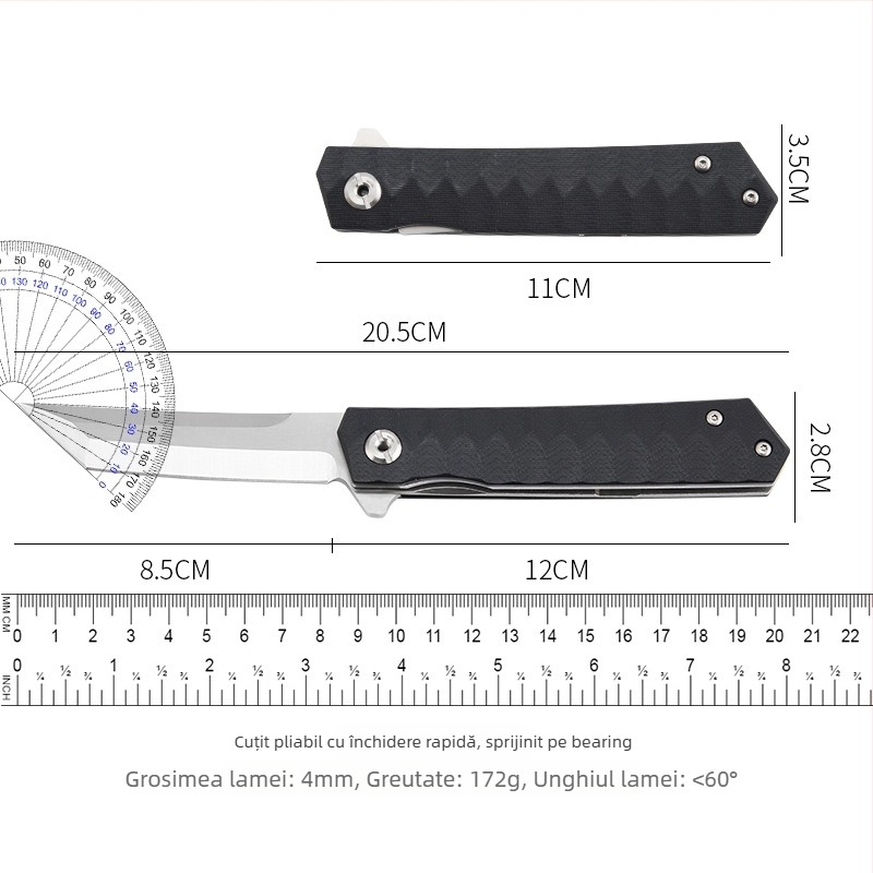 Cuțit pliabil din oțel inoxidabil, pentru exterior, portabil, pentru autoapărare și camping, deschidere rapidă