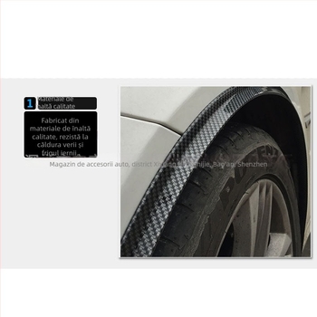 Bandă decorativă universală pentru sprâncenele roților, textură 3D din fibră de carbon, cauciuc, model 30256