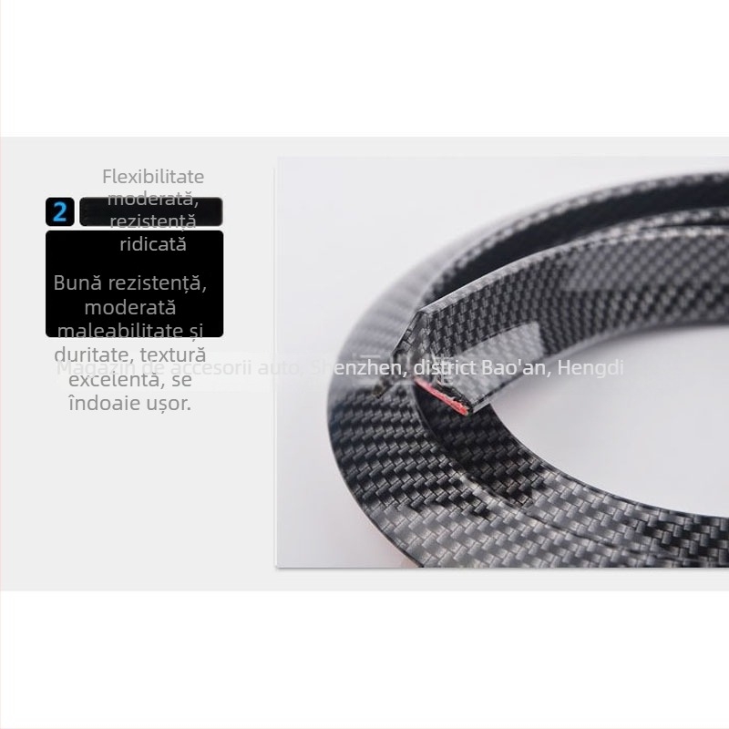 Bandă decorativă universală pentru sprâncenele roților, textură 3D din fibră de carbon, cauciuc, model 30256