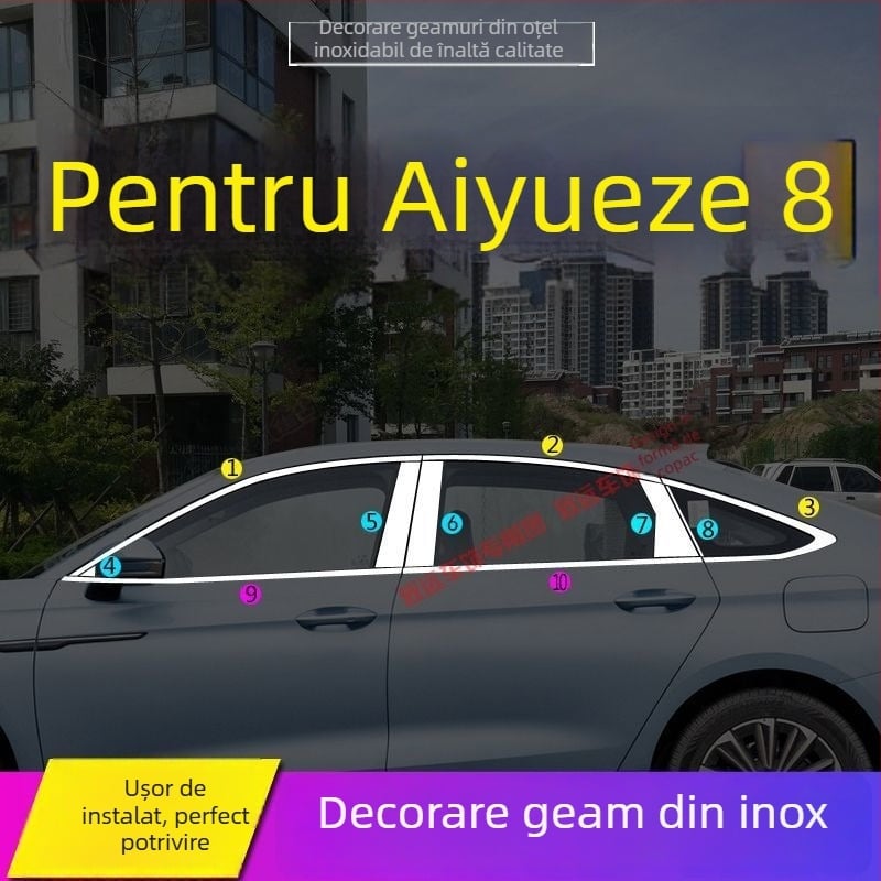 Bandă decorativă pentru marginea ferestrei pentru Chery Arrizo 8 și Fengyun A8 – Oțel inoxidabil, decor auto pentru uși și ferestre