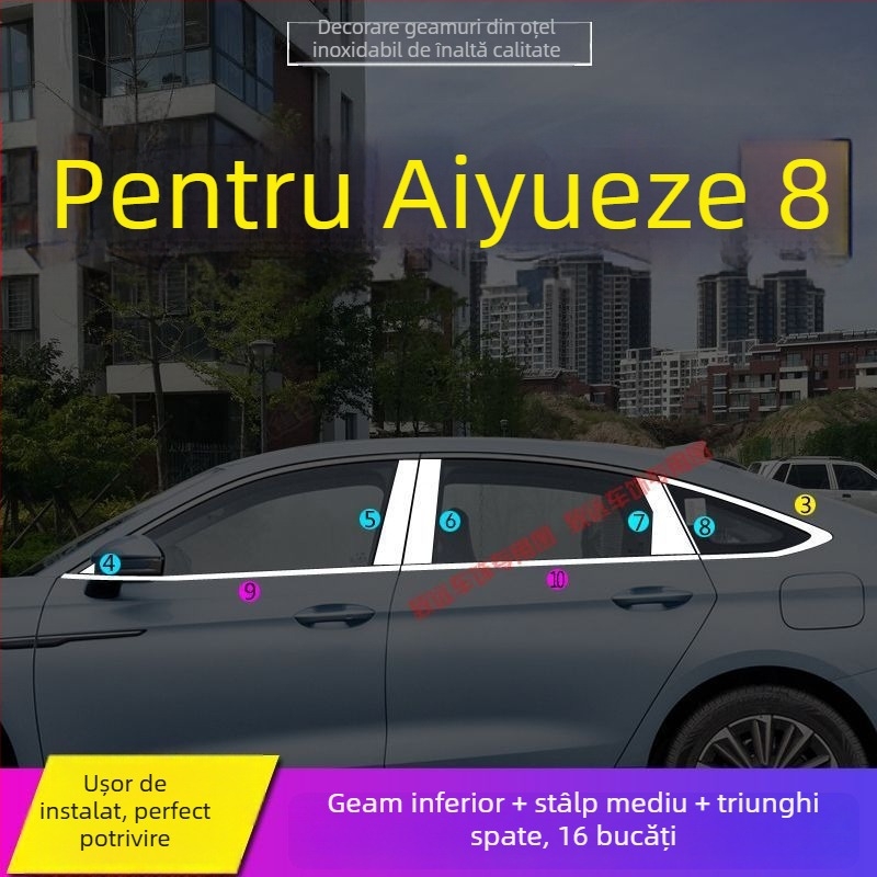 Bandă decorativă pentru marginea ferestrei pentru Chery Arrizo 8 și Fengyun A8 – Oțel inoxidabil, decor auto pentru uși și ferestre