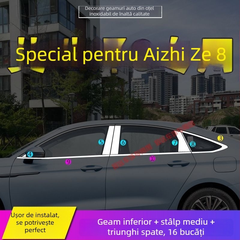 Bandă decorativă pentru marginea ferestrei pentru Chery Arrizo 8 și Fengyun A8 – Oțel inoxidabil, decor auto pentru uși și ferestre