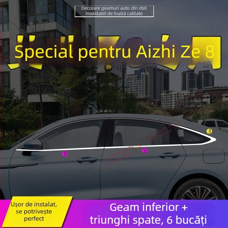 Bandă decorativă pentru marginea ferestrei pentru Chery Arrizo 8 și Fengyun A8 – Oțel inoxidabil, decor auto pentru uși și ferestre
