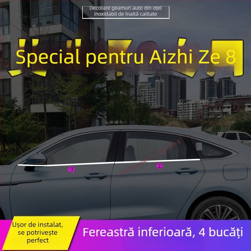 Bandă decorativă pentru marginea ferestrei pentru Chery Arrizo 8 și Fengyun A8 – Oțel inoxidabil, decor auto pentru uși și ferestre