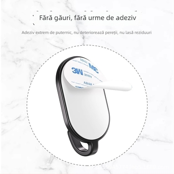 Cârlig cu adeziv, montaj fără găuri, încărcare 3 kg, set de 5 bucăți, cârlig din fier