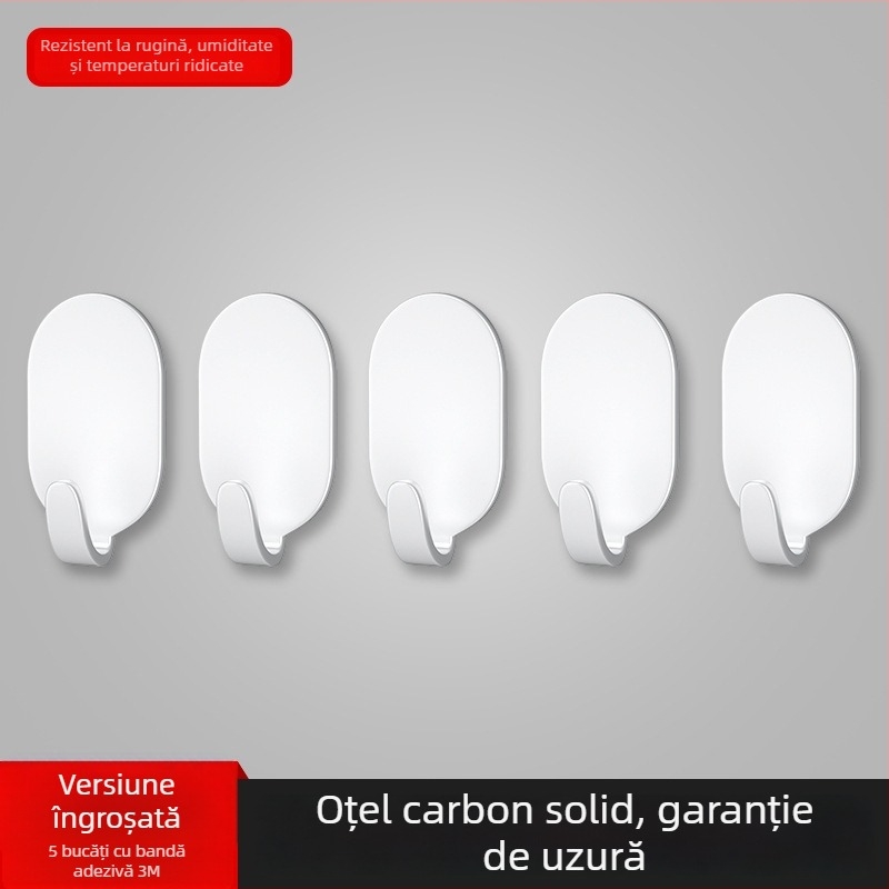 Cârlig cu adeziv, montaj fără găuri, încărcare 3 kg, set de 5 bucăți, cârlig din fier