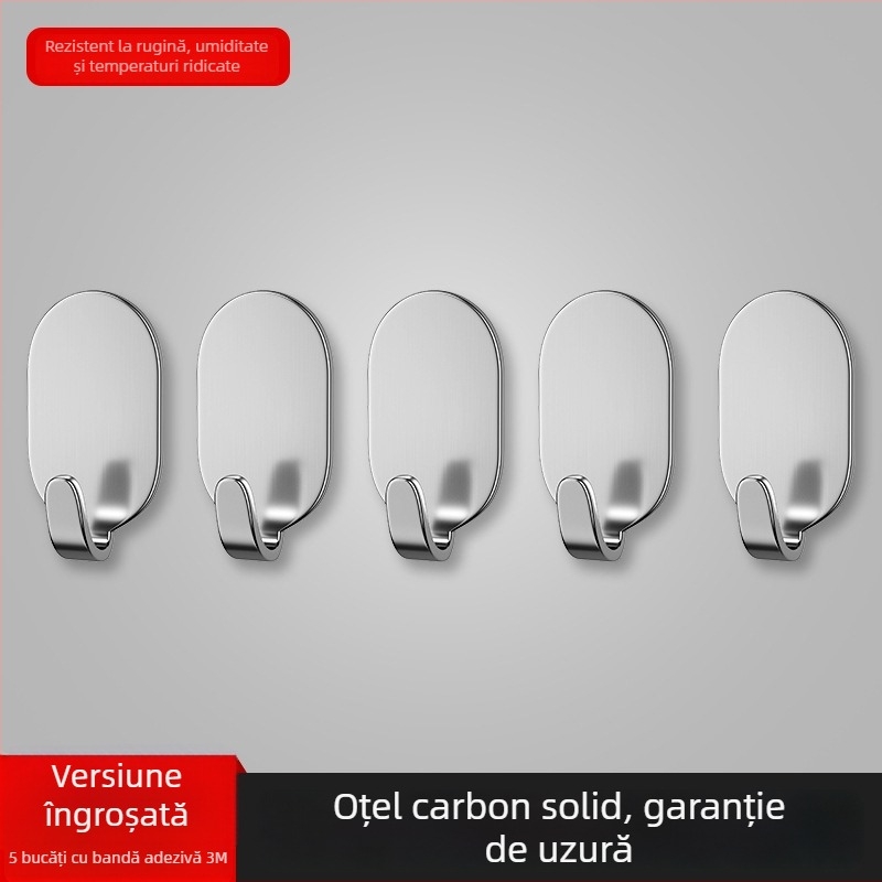 Cârlig cu adeziv, montaj fără găuri, încărcare 3 kg, set de 5 bucăți, cârlig din fier
