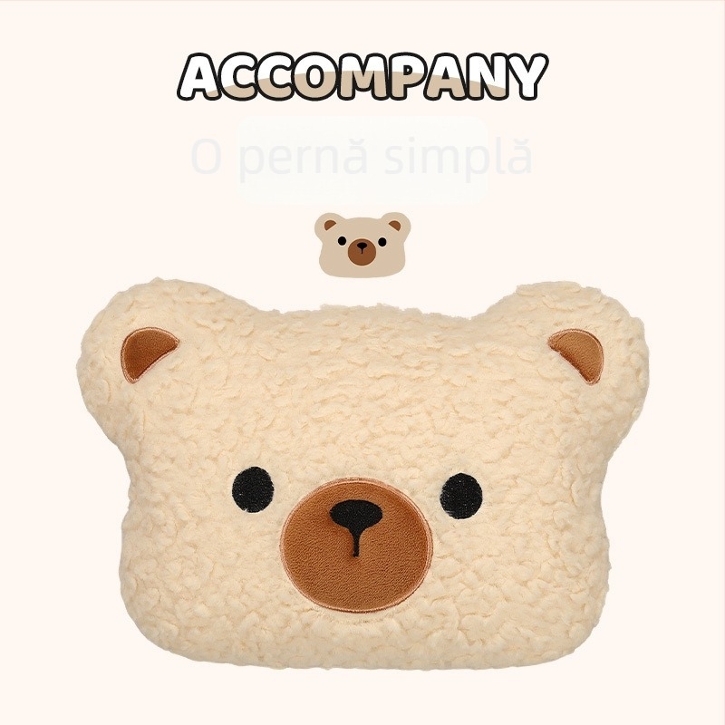 Set de trei perne pentru scaunul auto, iarnă, potrivire universală pentru scaunul șoferului, suprafață pluș moale, antiaderent, design urs desen animat