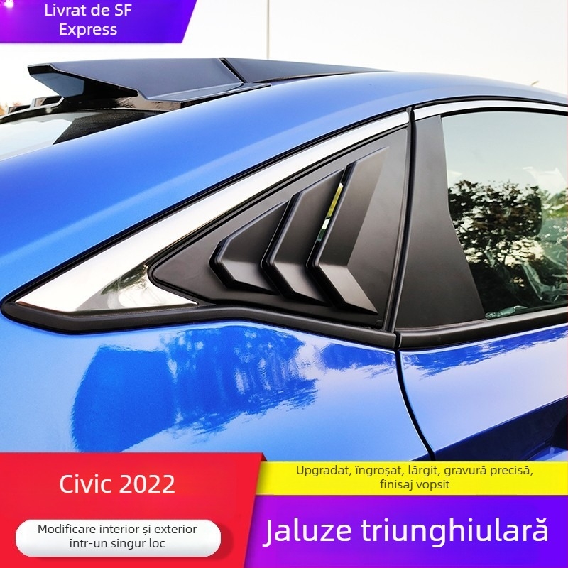 Yibo ABS decor pentru fereastra spate triunghiulară Honda Civic 2022, a 11-a generație — procesare personalizată; Material: ABS; Origine: Changzhou, Jiangsu; Potrivire: Honda Civic 2022, 11-a generație; Transmisie: automată