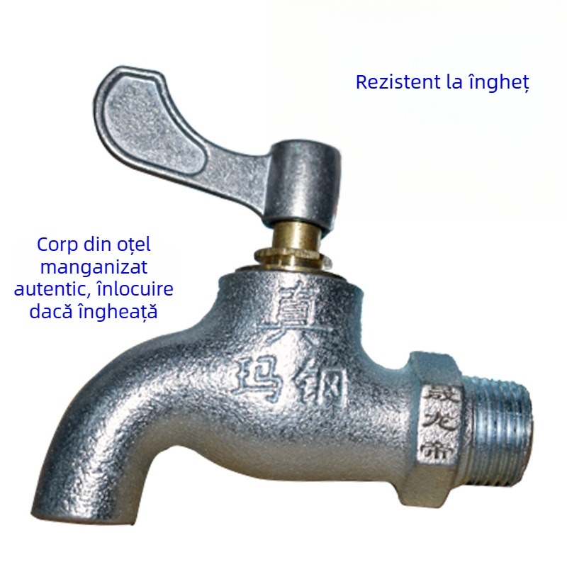 Robinet din fontă antifrână cu finisaj galvanizat, acționare cu o singură manetă, presiune 1,6 MPa, temperatură maximă 80°C