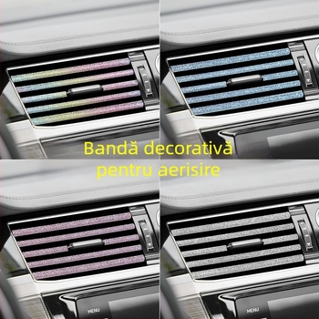 Bandă decorativă pentru gurile de ventilație ale mașinii, cu încrustări din diamant, PVC, universală, clemă în formă de U, model 606