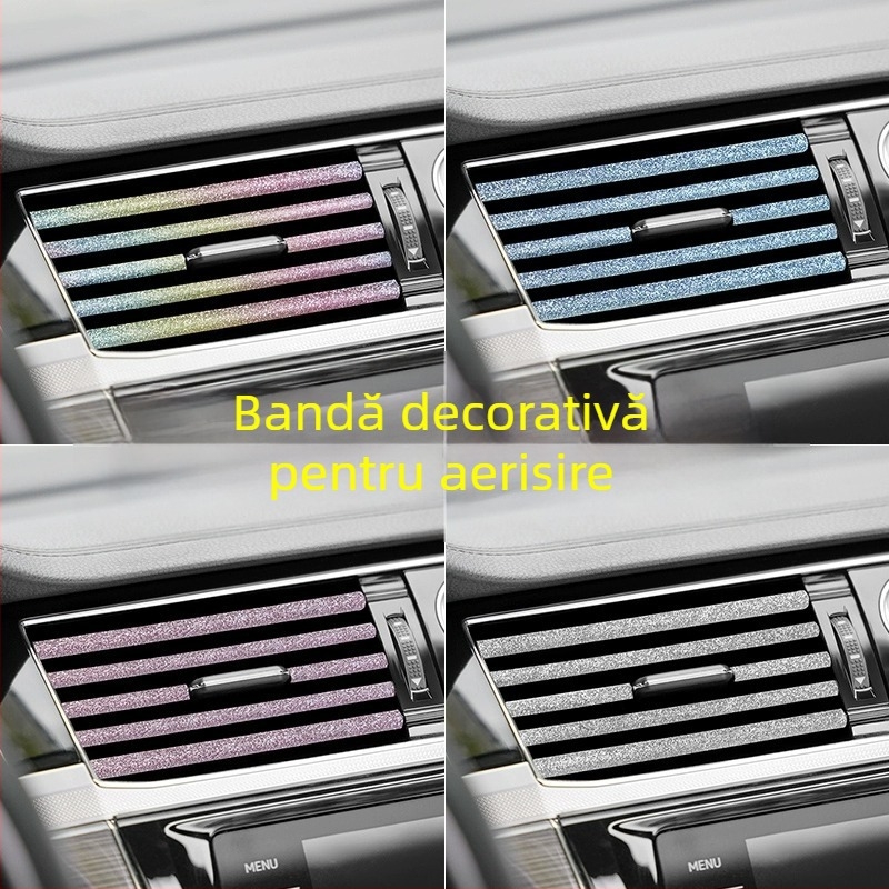 Bandă decorativă pentru gurile de ventilație ale mașinii, cu încrustări din diamant, PVC, universală, clemă în formă de U, model 606