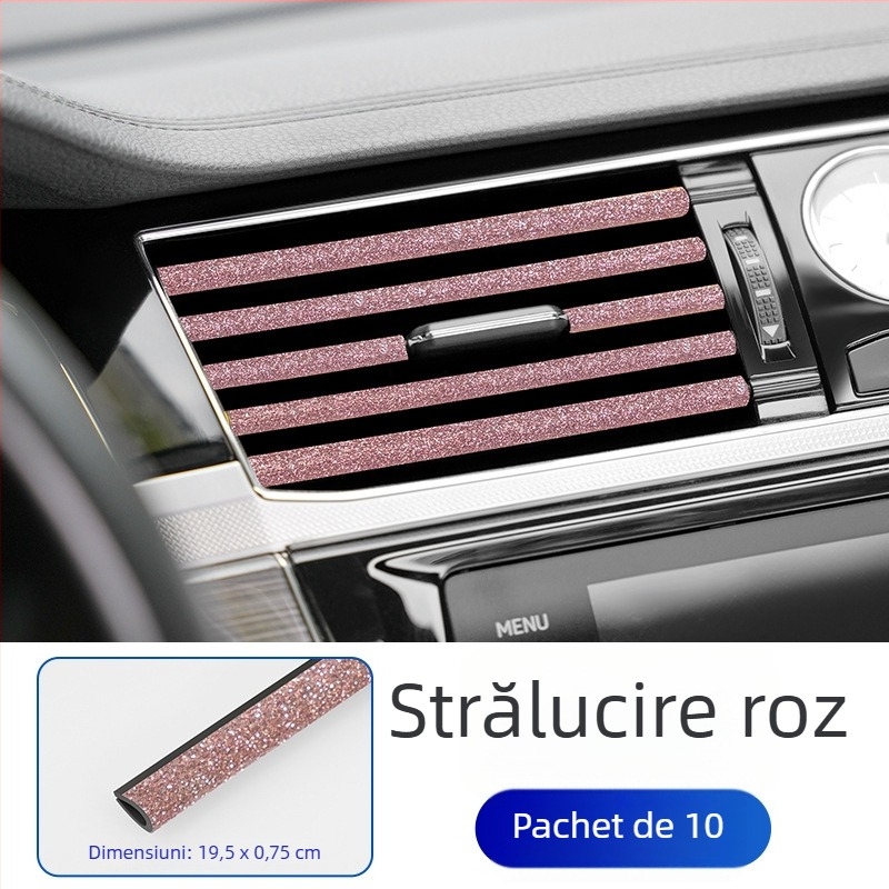 Bandă decorativă pentru gurile de ventilație ale mașinii, cu încrustări din diamant, PVC, universală, clemă în formă de U, model 606