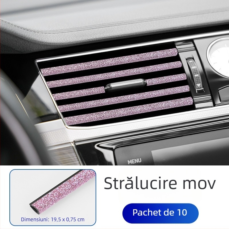 Bandă decorativă pentru gurile de ventilație ale mașinii, cu încrustări din diamant, PVC, universală, clemă în formă de U, model 606