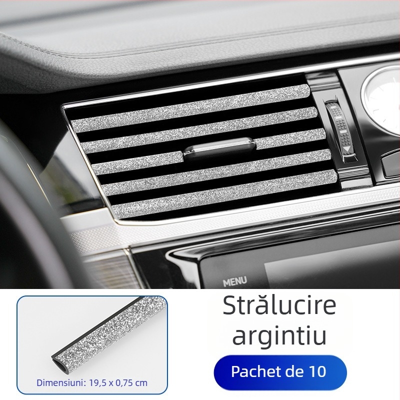 Bandă decorativă pentru gurile de ventilație ale mașinii, cu încrustări din diamant, PVC, universală, clemă în formă de U, model 606