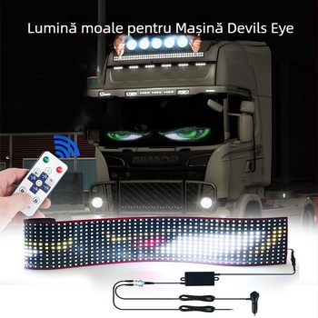 Lumină de interior pentru mașină cu ecran flexibil RGB – design ochi de diavol, 12–24V, 5W, material LED+PV+gel de silice