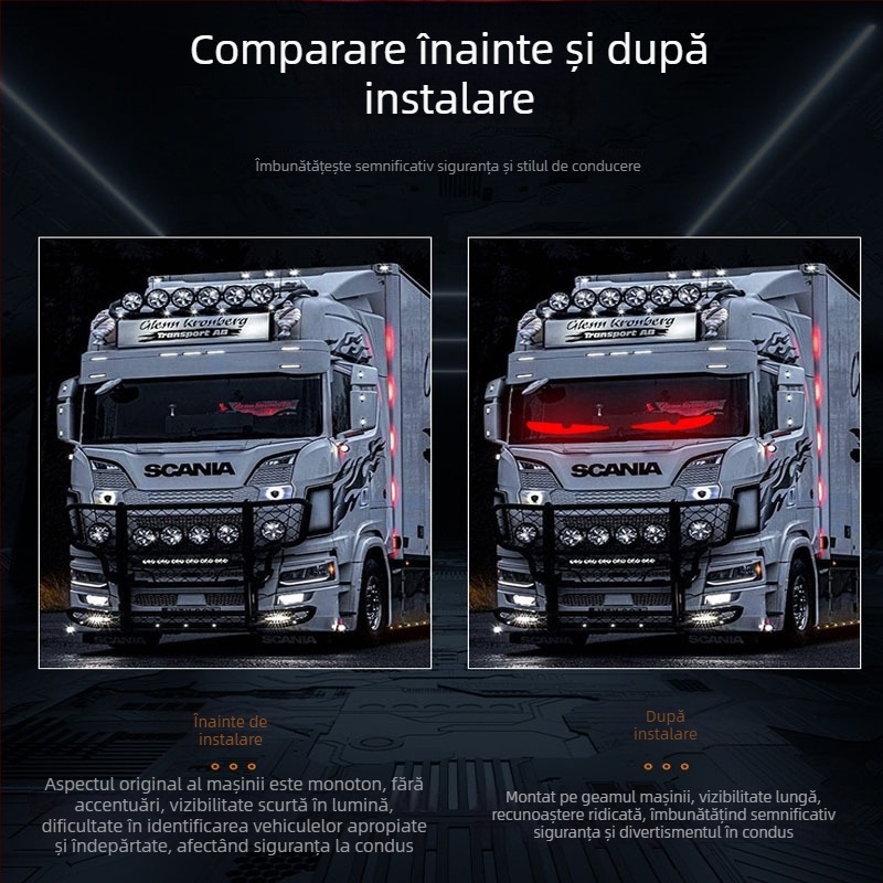 Lumină de interior pentru mașină cu ecran flexibil RGB – design ochi de diavol, 12–24V, 5W, material LED+PV+gel de silice