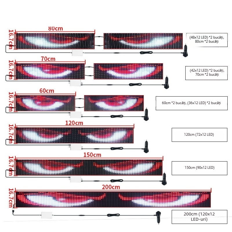 Lumină de interior pentru mașină cu ecran flexibil RGB – design ochi de diavol, 12–24V, 5W, material LED+PV+gel de silice