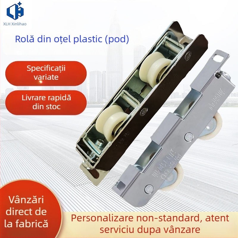 Roată cu role pentru uși și ferestre — oțel inoxidabil, diametru exterior 24 mm, ax 19 mm, rază a canelurii pentru frânghie 10 mm, sarcină maximă 50