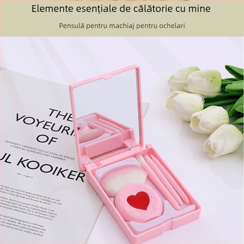 Set de 4 pensule de machiaj, portabil, pensule pentru fond de ten și fard de ochi, mânere din plastic, potrivite pentru toate tipurile de ten