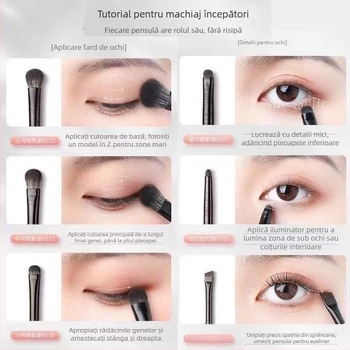 Set de pensule de machiaj cu 6 pensule sintetice, mâner din plastic, include geantă