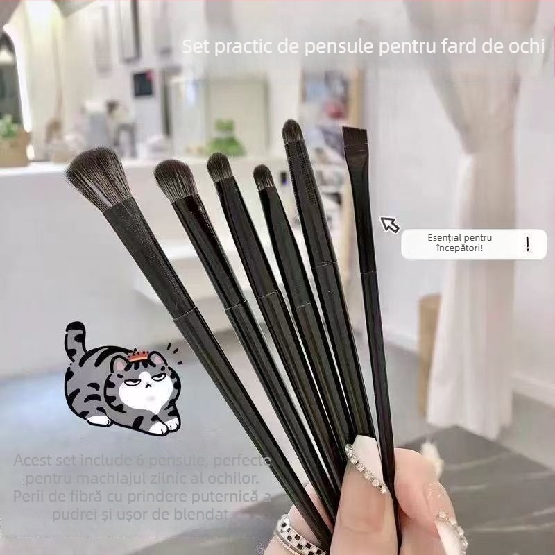 Set de pensule de machiaj cu 6 pensule sintetice, mâner din plastic, include geantă