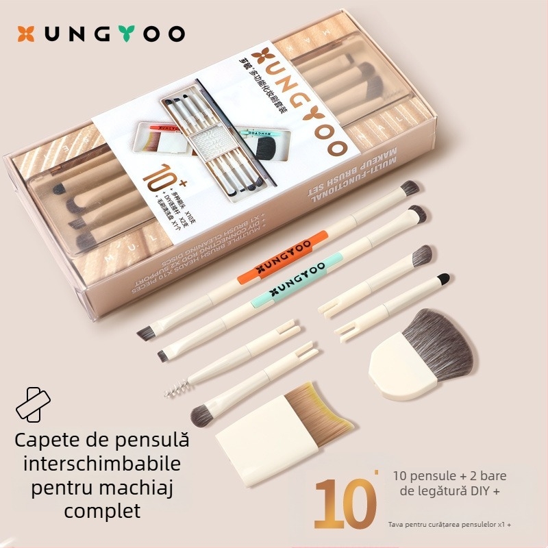 Xiangyu set de pensule de machiaj multifuncțional - 10 piese, peri din fibre sintetice, mâinere din plastic, ambalaj în cutie