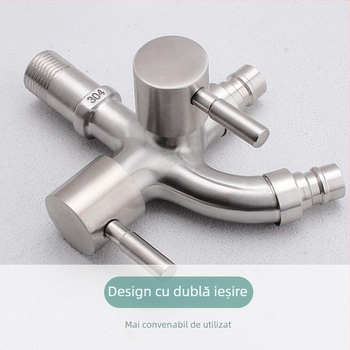 Robinet multifuncțional pentru mașina de spălat, 1 intrare, 2 ieșiri; oțel inoxidabil; montaj pe perete; model 304; intervalul de temperatură 0–90°C