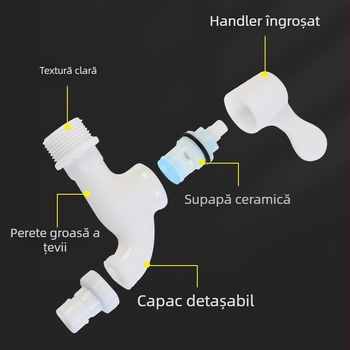 Robinet din plastic pentru mașina de spălat, apă rece, montaj în perete, intrare/ieșire 15 mm, supapă ceramică