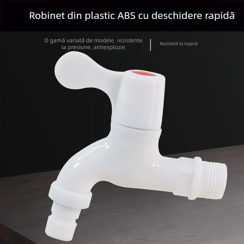 Robinet din plastic pentru mașina de spălat, apă rece, montaj în perete, intrare/ieșire 15 mm, supapă ceramică