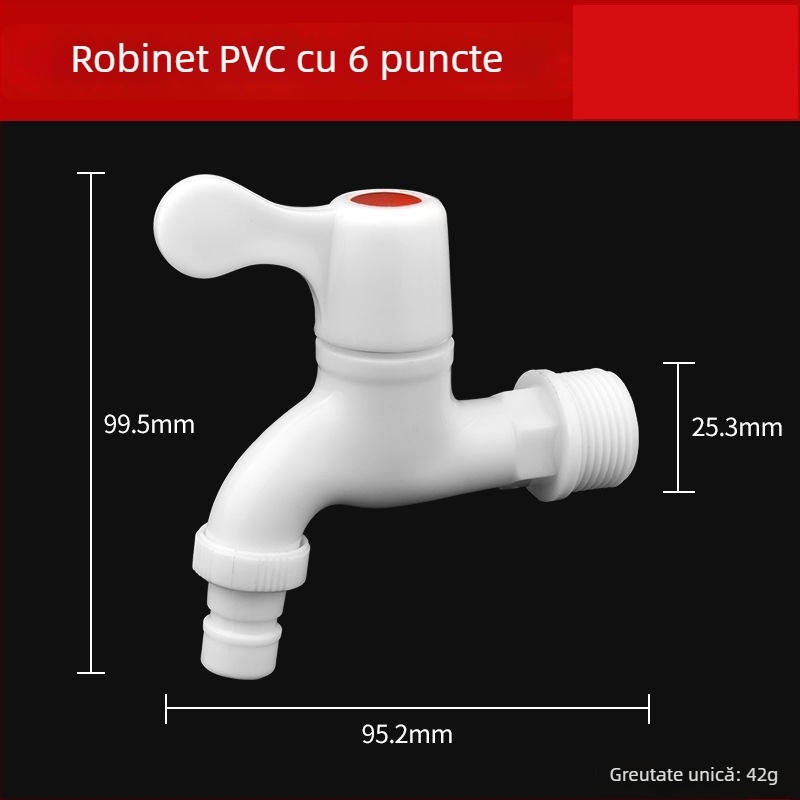 Robinet din plastic pentru mașina de spălat, apă rece, montaj în perete, intrare/ieșire 15 mm, supapă ceramică