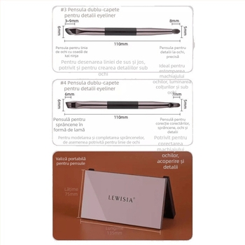 Pensulă pentru fard de ochi, dublă față, cu oglindă – portabilă, 1 pensulă, fibre: sintetice + păr de capră