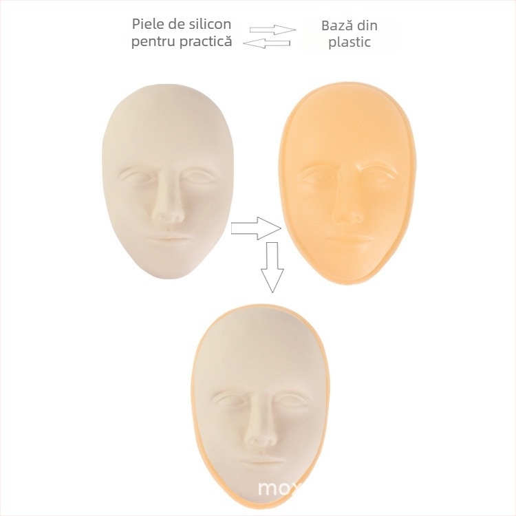 Piele de practică facială din silicon, cu textură 5D și bază detașabilă, pentru practică de tatuaj la sprâncene