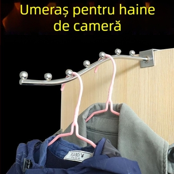Cuier pentru haine cu șapte cârlige, țeavă pătrată 25 mm, oțel inoxidabil, mai multe rânduri de cârlige, capacitate 1–3 kg