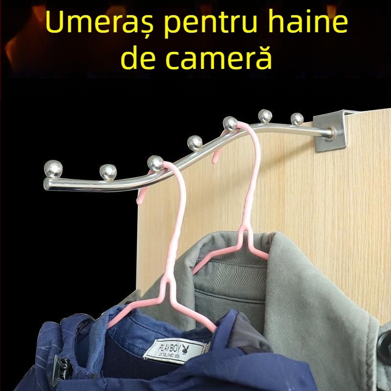 Cuier pentru haine cu șapte cârlige, țeavă pătrată 25 mm, oțel inoxidabil, mai multe rânduri de cârlige, capacitate 1–3 kg