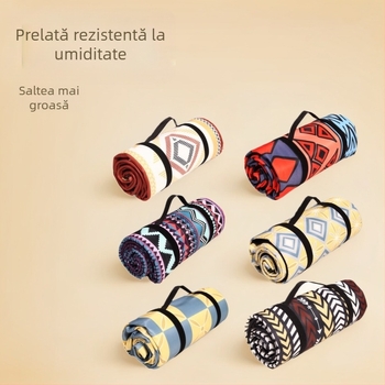 Covoraș impermeabil în stil etnic pentru exterior – pentru picnicuri și camping, țesătură poliester, strat impermeabil cu folie de aluminiu