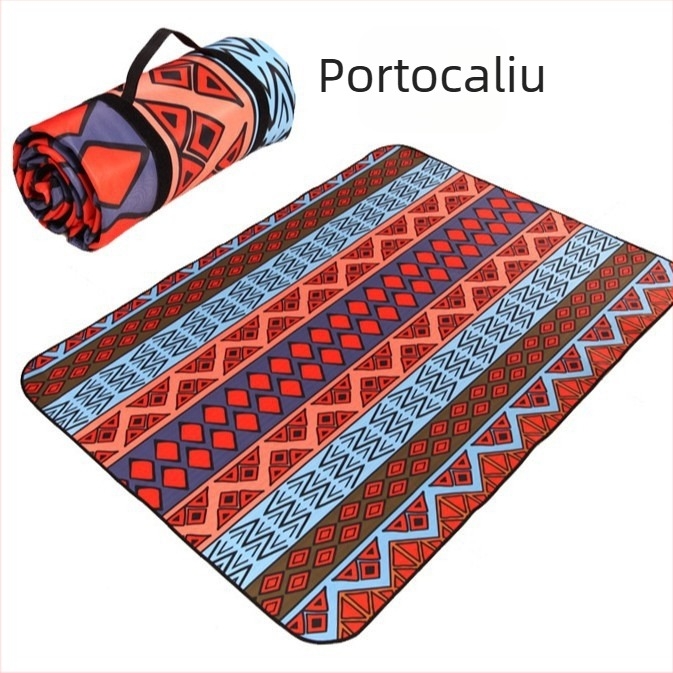 Covoraș impermeabil în stil etnic pentru exterior – pentru picnicuri și camping, țesătură poliester, strat impermeabil cu folie de aluminiu
