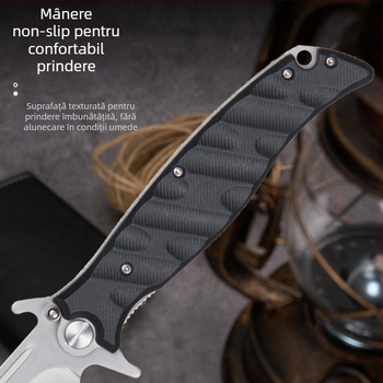 Cuțit pliabil pentru exterior, camping și supraviețuire – deschidere rapidă cu sistem de rulmenți, autoapărare, portabil