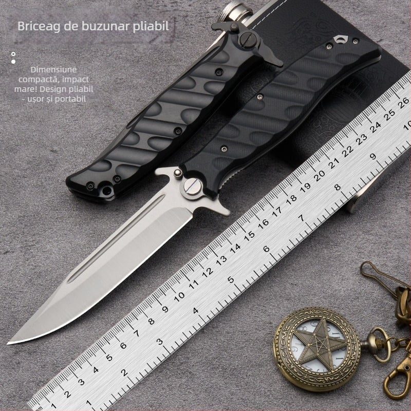 Cuțit pliabil pentru exterior, camping și supraviețuire – deschidere rapidă cu sistem de rulmenți, autoapărare, portabil