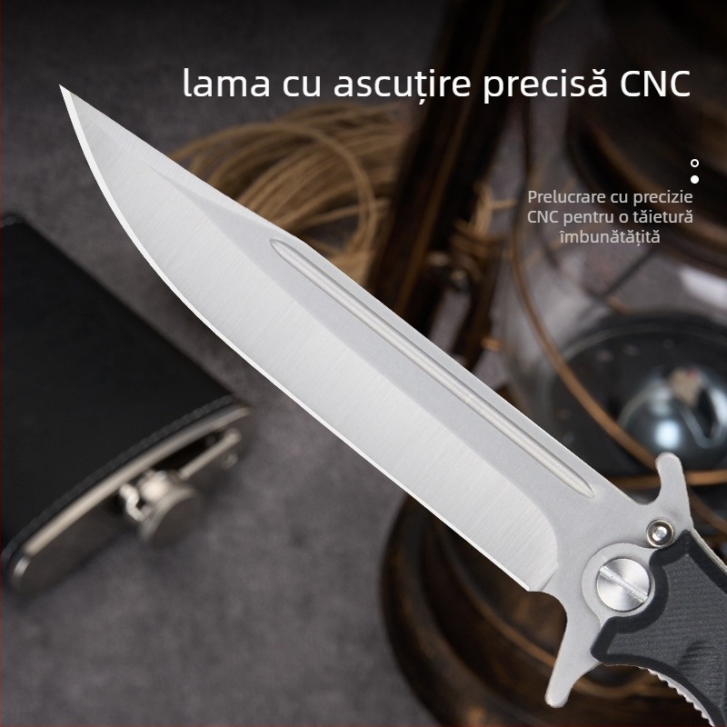 Cuțit pliabil pentru exterior, camping și supraviețuire – deschidere rapidă cu sistem de rulmenți, autoapărare, portabil