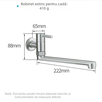 Robinet încastrat în perete, duză extinsă, doar rece, din oțel inoxidabil 304, rotativ