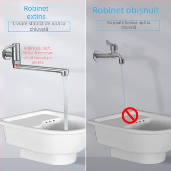 Robinet încastrat în perete, duză extinsă, doar rece, din oțel inoxidabil 304, rotativ