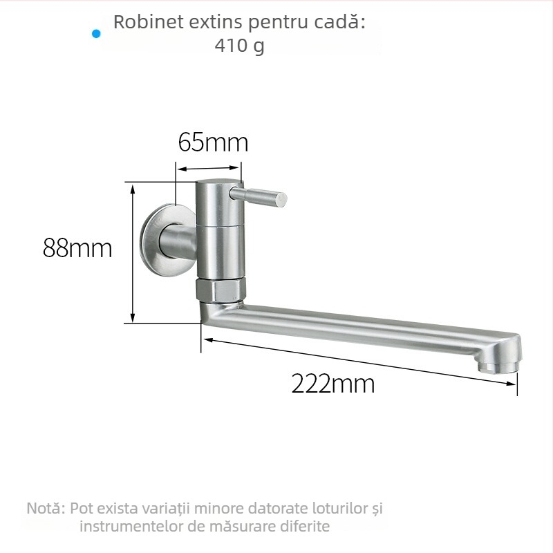 Robinet încastrat în perete, duză extinsă, doar rece, din oțel inoxidabil 304, rotativ